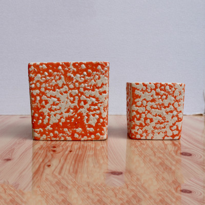 4.5 inch Combo Set Decorative Square Orange & White Dotted Ceramic Pot
