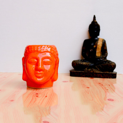 4.5 inch Orange Glossy Buddha Design  Ceramic Pot