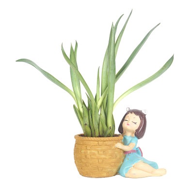 Cute Girl Resin Planter with Agave Plant