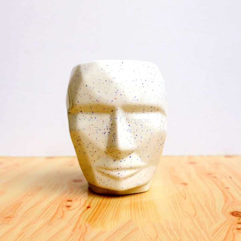 Robot Face Shape White Ceramic Pot