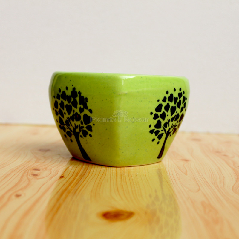 4.5 inch Designer Green Heart Shape  Ceramic Pot