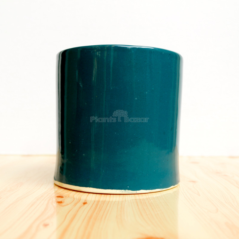 5 inch Glossy Green Decorative Cylindrical Ceramic Pot