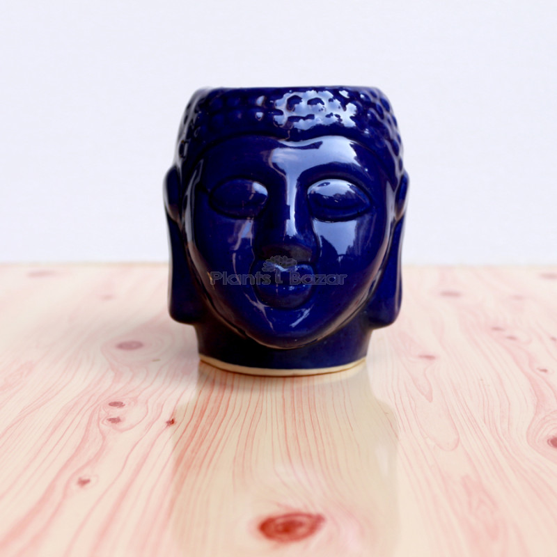 4.5 inch Blue Glossy Buddha Design  Ceramic Pot