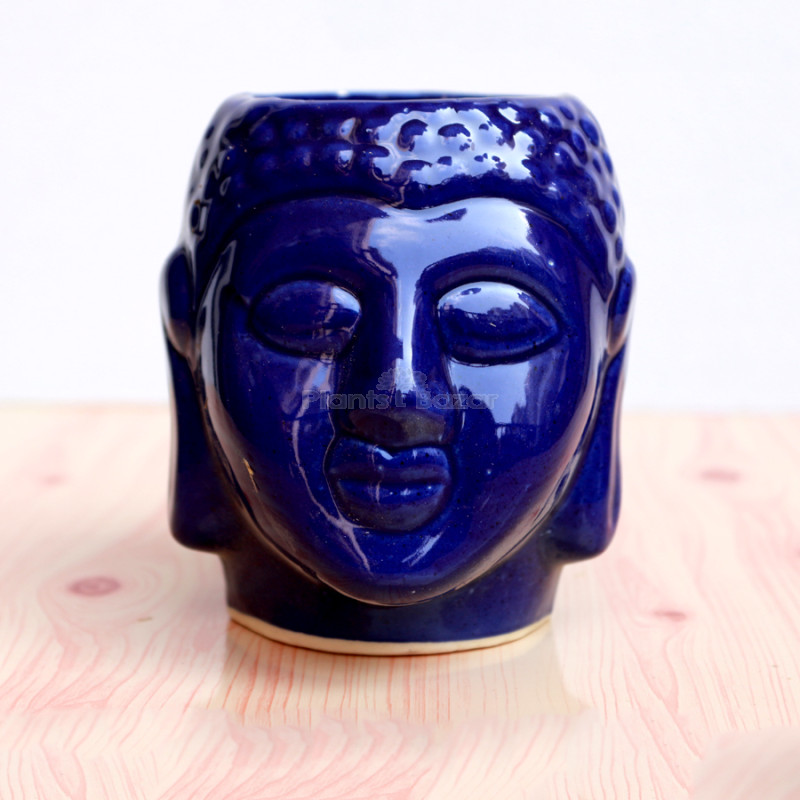 4.5 inch Blue Glossy Buddha Design  Ceramic Pot