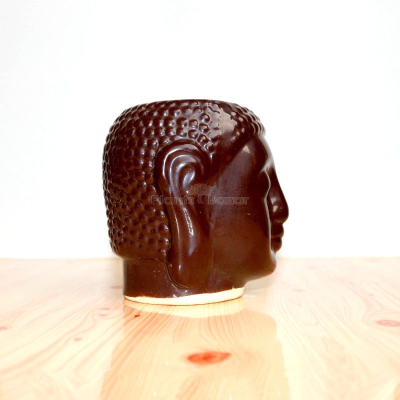 4.5 inch Brown Glossy Buddha Design  Ceramic Pot